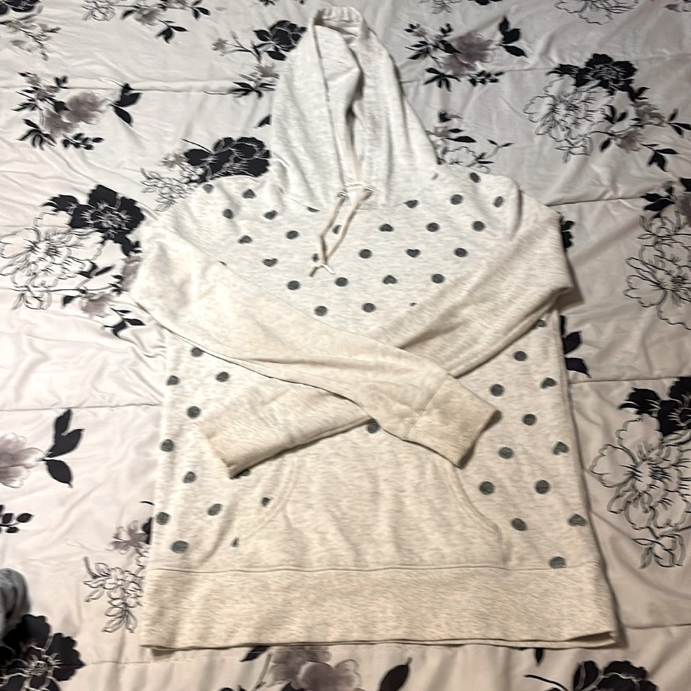 Victoria’s Secret small women’s Heather gray hoodie with black hearts circles